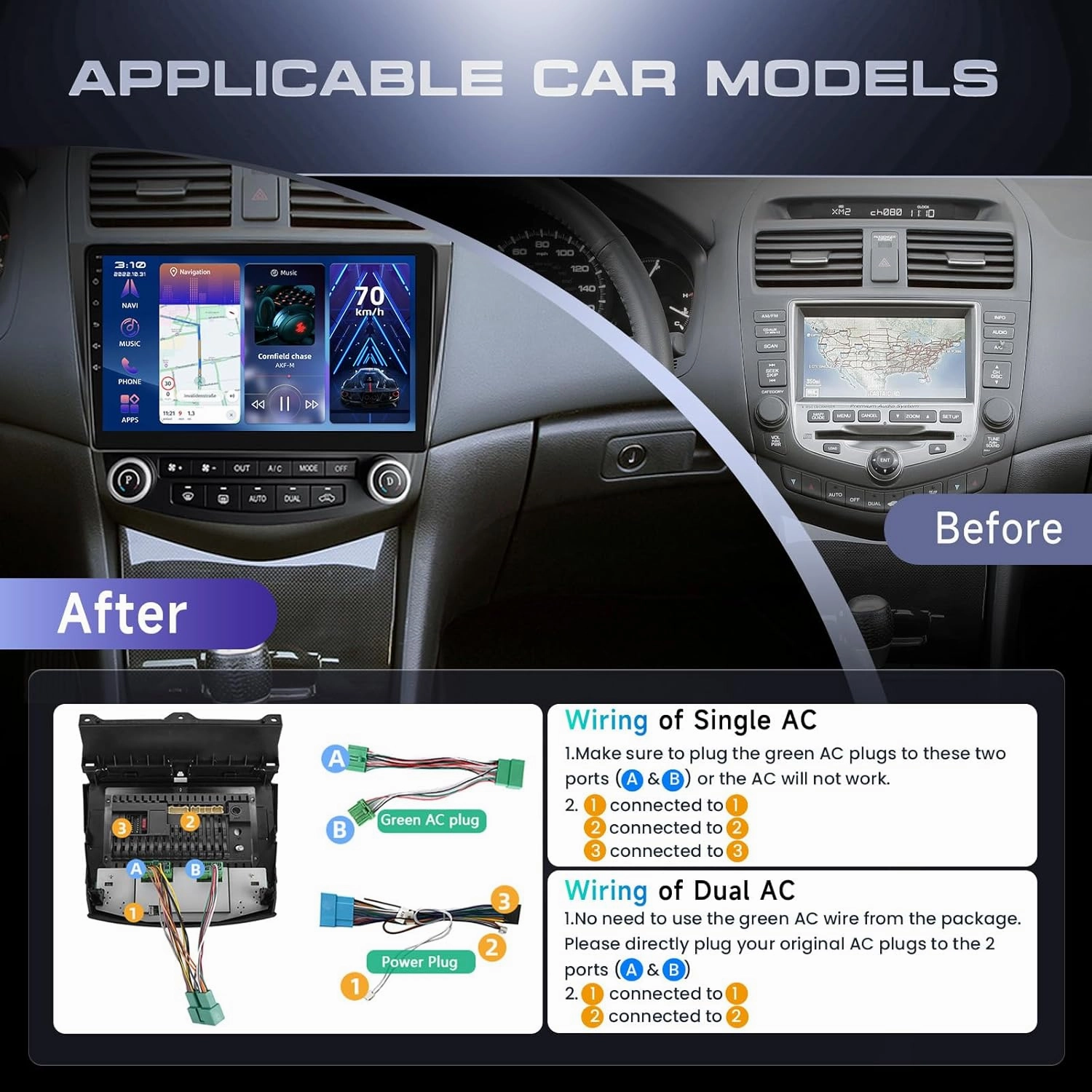 4G 64G Car Radio Stereo for Honda Accord 2003-2007, Wireless CarPlay Android Auto 10.1 Inch IPS Touch Screen Android 13 GPS Head Unit WiFi Bluetooth DSP Audio USB Dual Mic HD Rear Camera