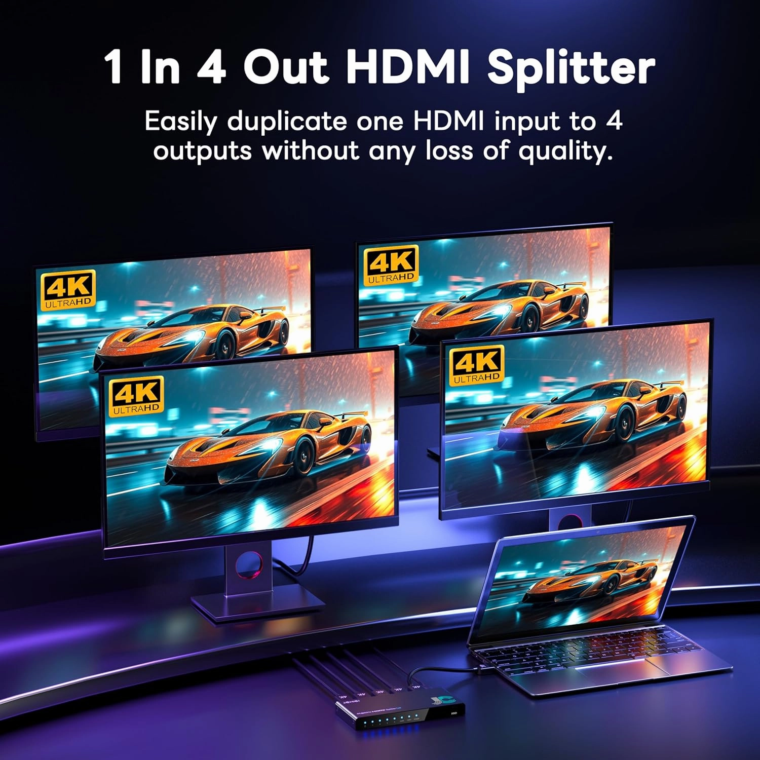 4K HDMI Splitter 1x4 for PS5/Xbox/Apple TV - HDMI 2.0 4K@60Hz HDR10 & Dolby Vision, 1 in 4 Out with EDID Modes (Auto/Copy/Downscale), HDCP 2.2, 18Gbps for Home Theater/Multi Monitor Setup