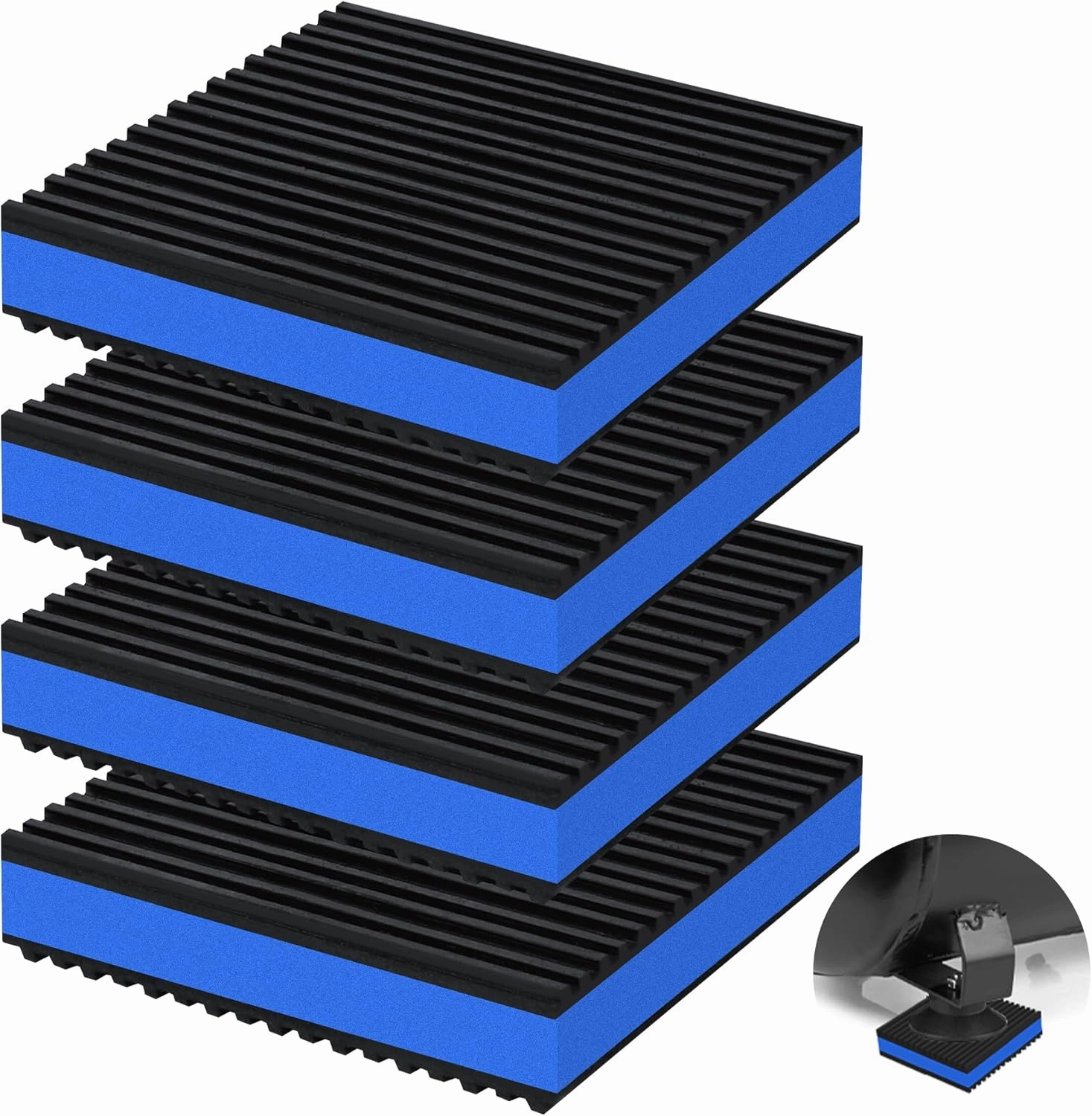 4P Anti Vibration Pads 4'' X 4'' X 7/8" Sound Isolation Ribbed Rubber Mats With EVA Center, Heavy Duty Vibration Isolation Pads for Air Compressos, Conditioner, Treadmill, HVAC Washer Dryer isolation pads,speaker feet,vibration dampeners,