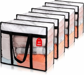 4Pack Clear Blanket Storage Bags, Vinyl Comforter Clothes Storage Closet Organizers and Storage Containers Moving Bags with Reinforced Handle for Bedding, Clothing, Comforters, Pillows, Toys,40L vinyl storage,record holder,LP organizer,