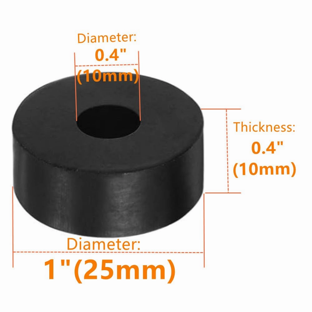 4Pcs Rubber Isolation Pads OD 1" (25mm) ID 0.4"(10mm) Thick 0.4"(10mm) Black Round Rubber Washer Anti Mechanical Damping Pads