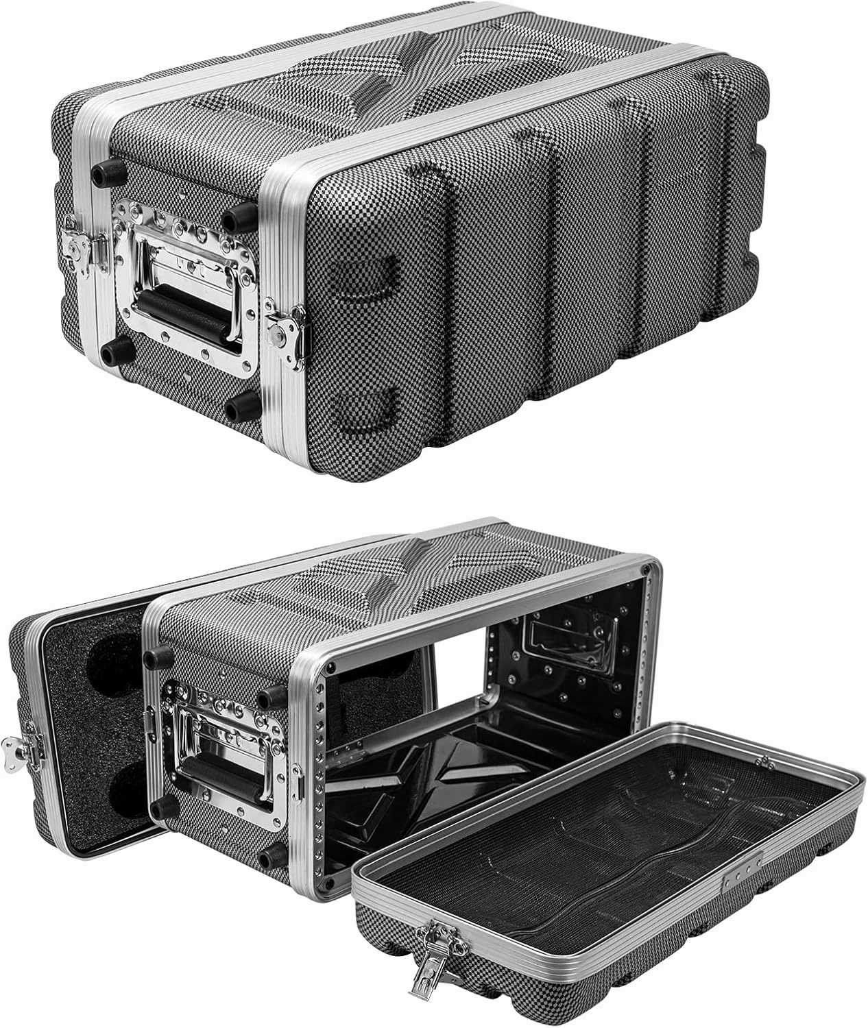 4U ABS Rack Case Shallow 8" Depth, 19" Rackmount Flight Road Travel Case, Waterproof Protective Hard Case with Customized Foam, Wireless Mic System Storage/Amp/Effect/DJ Mixer rackmount gear,audio rack equipment,studio rackmounts,