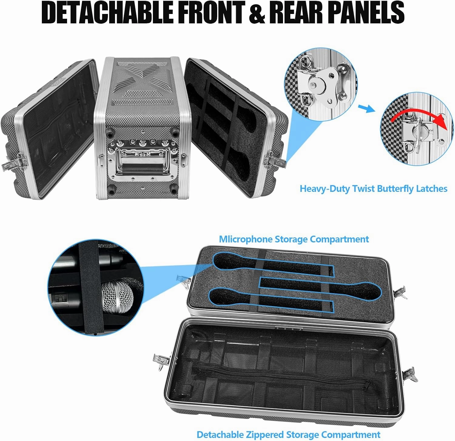 4U ABS Rack Case Shallow 8" Depth, 19" Rackmount Flight Road Travel Case, Waterproof Protective Hard Case with Customized Foam, Wireless Mic System Storage/Amp/Effect/DJ Mixer