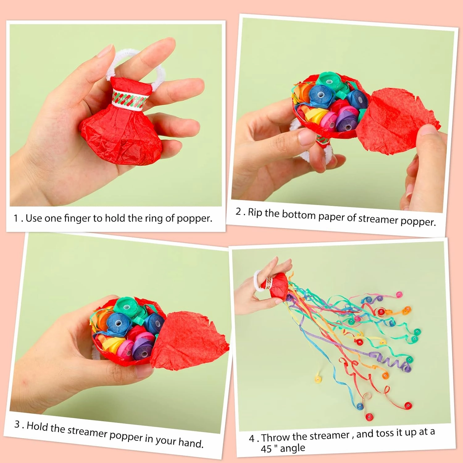 50 Pcs Throw Streamers Colorful Hand Held Streamer No Mess Confetti Crackers Party Streamers Wedding Toss for Engagement Graduation Party Favors Shows Supplies
