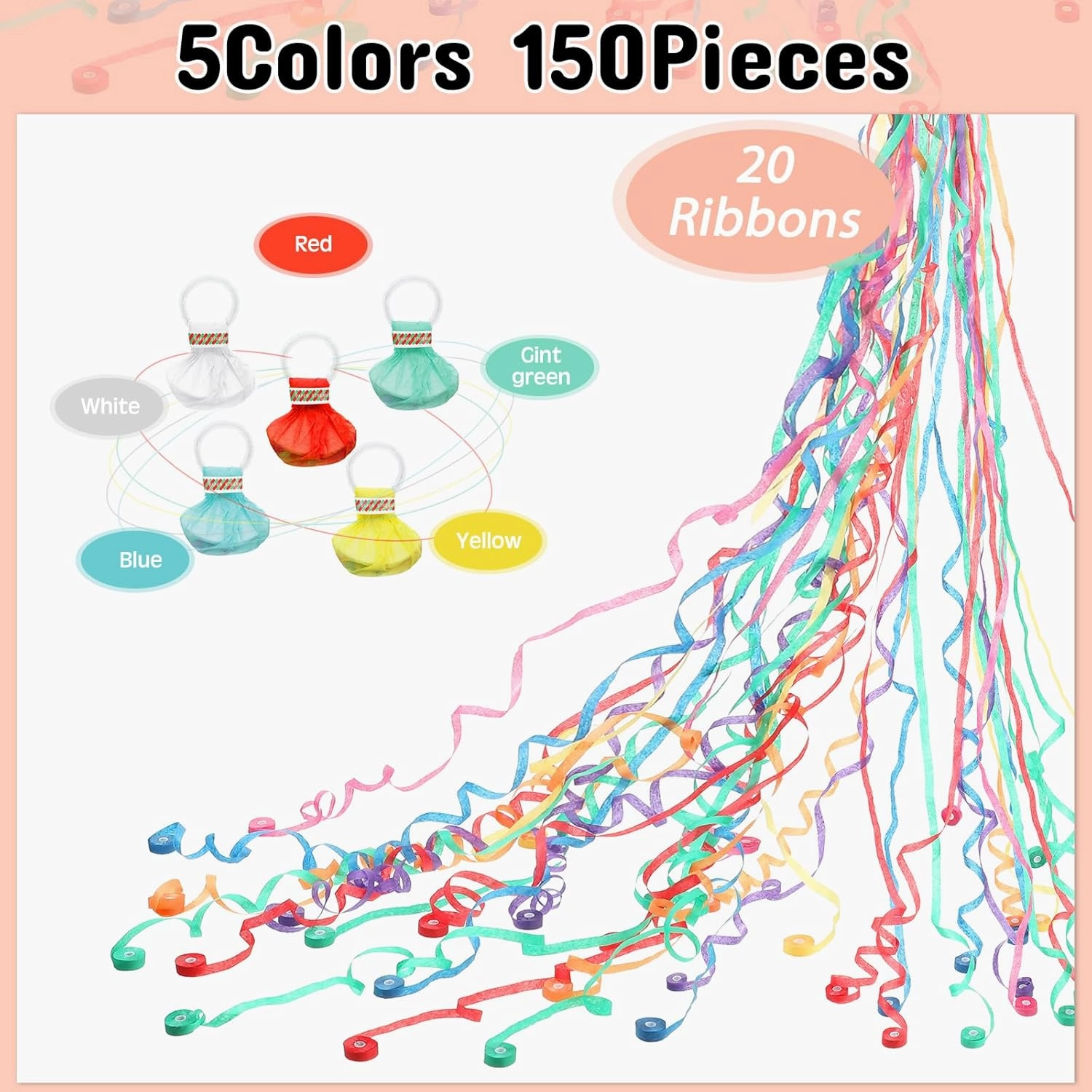 50 Pcs Throw Streamers Colorful Hand Held Streamer No Mess Confetti Crackers Party Streamers Wedding Toss for Engagement Graduation Party Favors Shows Supplies