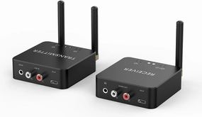 5.8GHz&5.2GHz Dual-Band Wireless Audio Transmitter Receiver for TV/PC, 160ft Long Range 0.018s Low Latency with bulit-in 2.4G Bluetooth 5.3 Receiver, Wireless Adapter Kit with RCA(3.5mm) Out/Input wireless audio bridge,Bluetooth transmitter,WiFi audio 