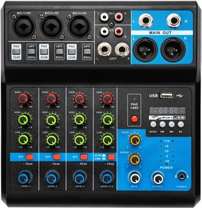 5-Channel Mini Audio DJ Mixer w/48V Phantom Power, Mixing Console Live Studio Sound Board USB MP3 Stereo Live DJ Studio Streaming for Professional Recording Party KTV Stage audio interface,USB interface,music recording input,