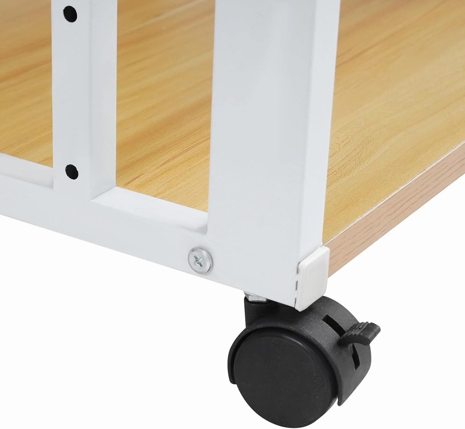 5-Tier AV Media Stand Audio Rack Tower with 4 Lockable Universal Wheels Movable Audio Media Stand with Top Corner Shelf for Record Player, Stereo Components, DVD Players(19.7*15.7*42.9in, White, Wood)