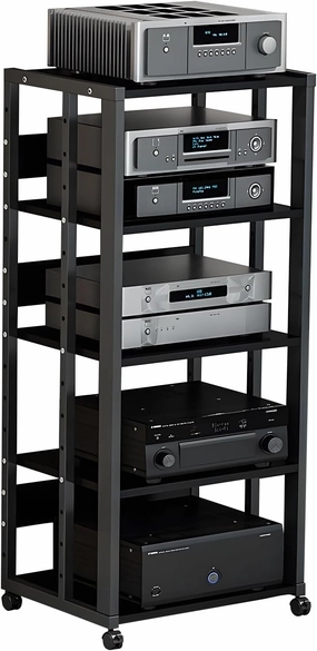 5-Tier AV Media Stand with Wheels, Media Console Cabinet With Adjustable Shelves, Metal Audio Rack, Mobile Game Console Stand, Stereo Audio Cabinet For Record Player, Dvd, TV Box audio rack,hi-fi component stand,media shelf,