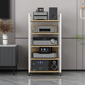 5 Tier Furniture Media Stand DVD CD Player Stand Audio Rack Power Amplifier Equipment Cabinet with Height Adjustable Wooden Shelf for Living, Gaming, Recording Room equipment cabinet,AV gear cabinet,component enclosure,