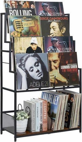 5-Tier Vinyl Record Storage Stand Holder with Record Display Shelf, Large Capacity Vinyl Organizer,250-320 Albums Storage Metal Record Rack for LP, CD, DVD, Magazine, Books vinyl storage,record holder,LP organizer,