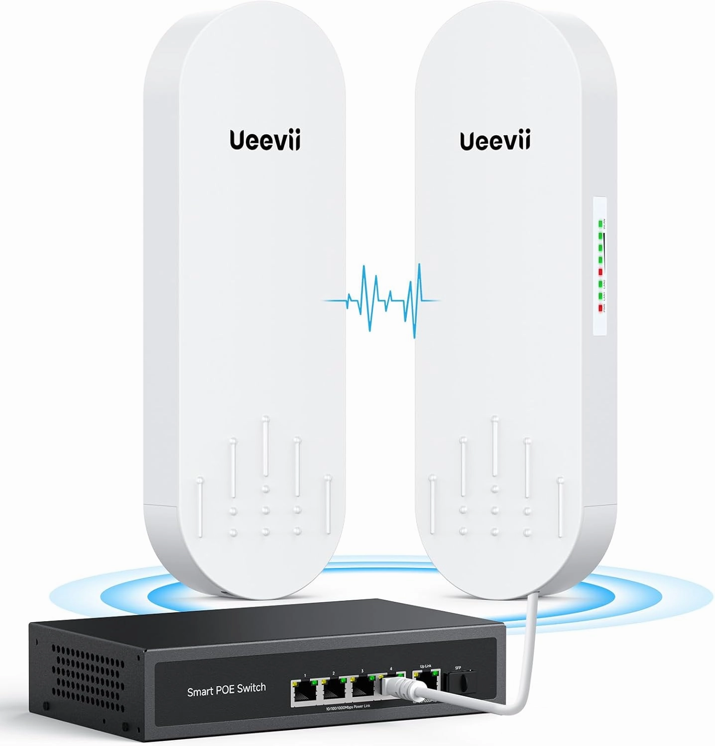 5KM Wireless Bridge System with 48V PoE Switch, Dual Gigabit Ports, and Long-Range Point-to-Point Transmission for Camera Power and Data Networking wireless audio bridge,Bluetooth transmitter,WiFi audio link,