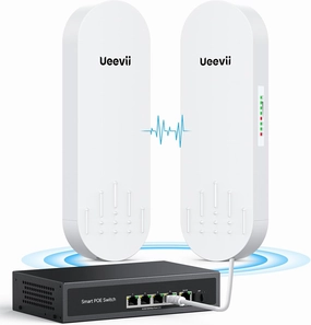 5KM Wireless Bridge System with 48V PoE Switch, Dual Gigabit Ports, and Long-Range Point-to-Point Transmission for Camera Power and Data Networking wireless audio bridge,Bluetooth transmitter,WiFi audio link,