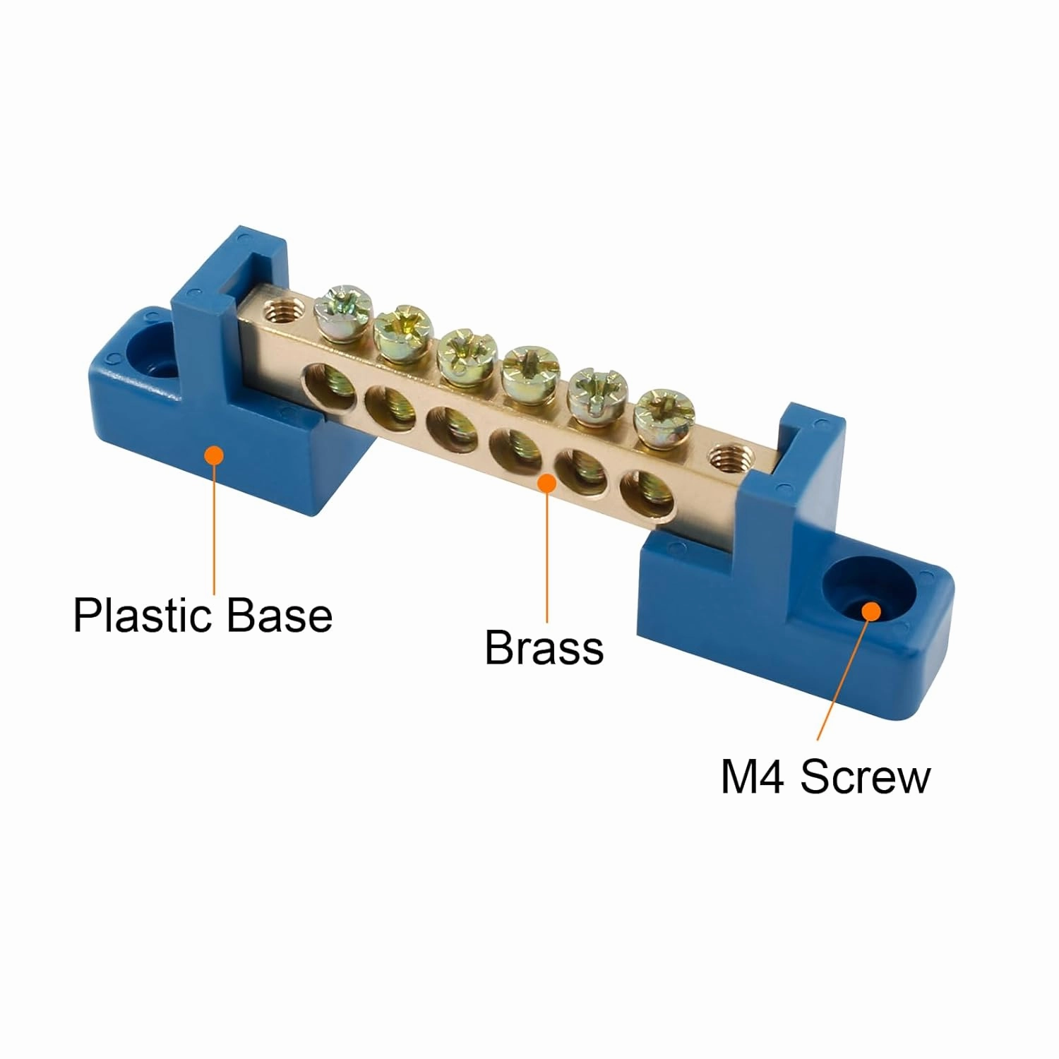 5pcs Terminal Bus Bar, 6 Position Brass Wire Terminal Block for Car Boat Marine, Bridge Design 6 * 9 Type Ground Distribution Block,Blue