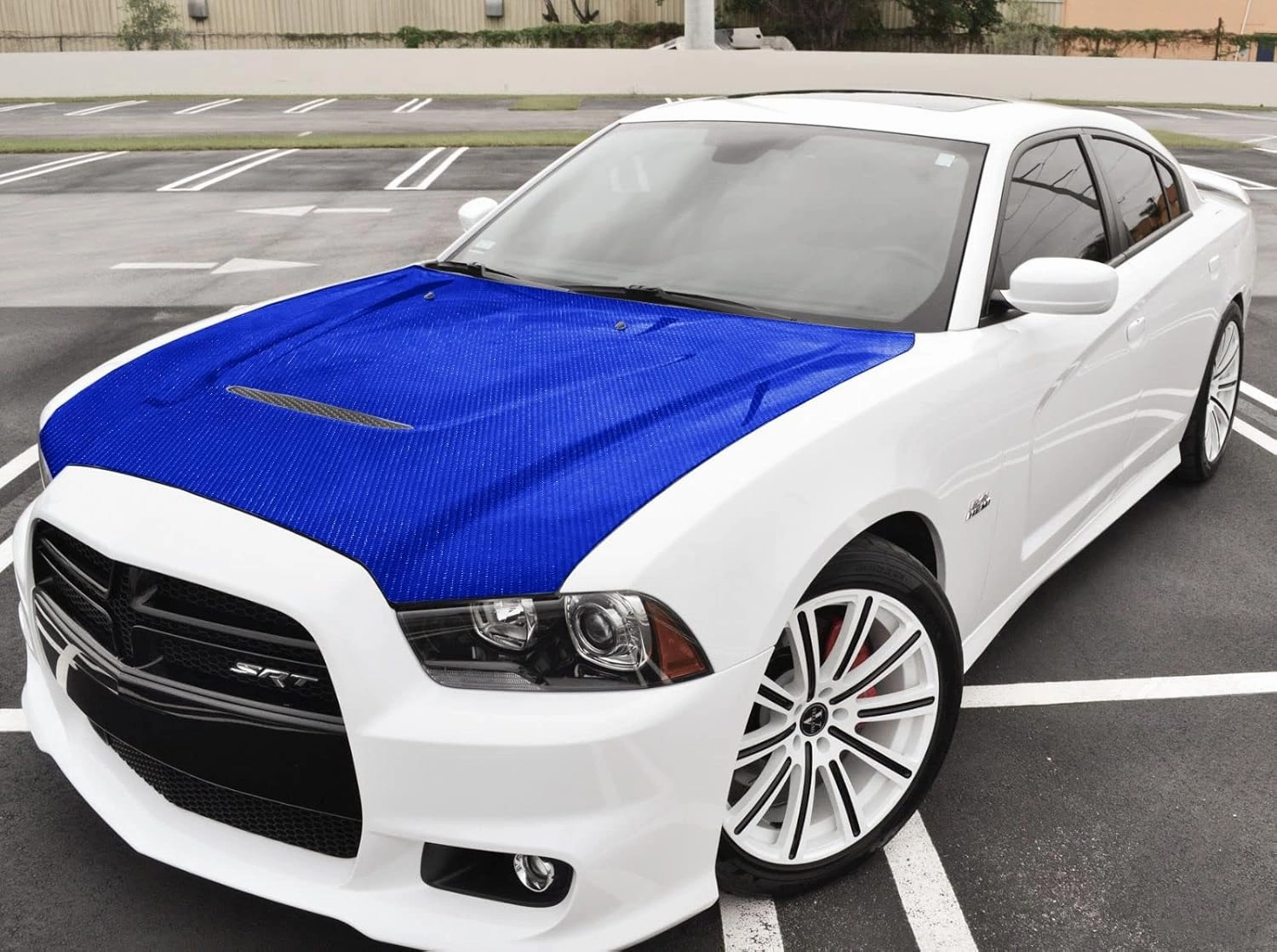 60"x84" (5FTx7FT) Intense Blue 7D Carbon Fiber Textured High Gloss Vinyl Wrap Auto Car Sticker Decal Film Sheet Bubble Free Air Release Technology with Tool Kit