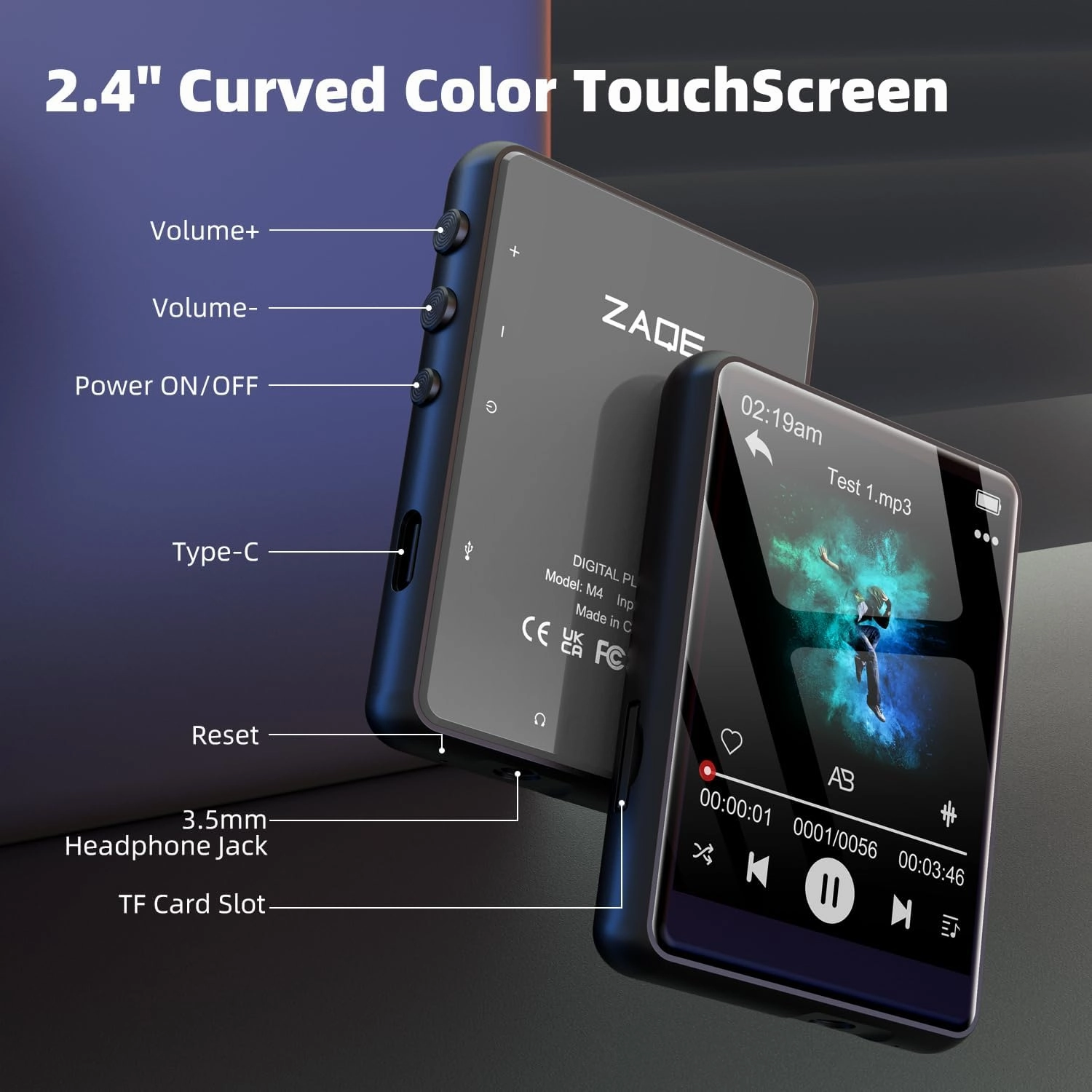 64GB MP3 Player with Bluetooth 5.3, 2.4" Full Touch Screen Portable Music Player, Lossless Sound Digital Audio Player Built-in HD Speaker, FM Radio, Player Case Earphones Included (Black)