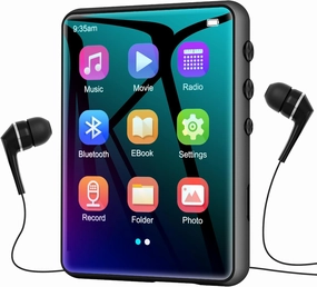64GB MP3 Player with Bluetooth 5.3, 2.4" Full Touch Screen Portable Music Player, Lossless Sound Digital Audio Player Built-in HD Speaker, FM Radio, Player Case Earphones Included (Black) speaker stands,monitor stands,floor speaker holders,