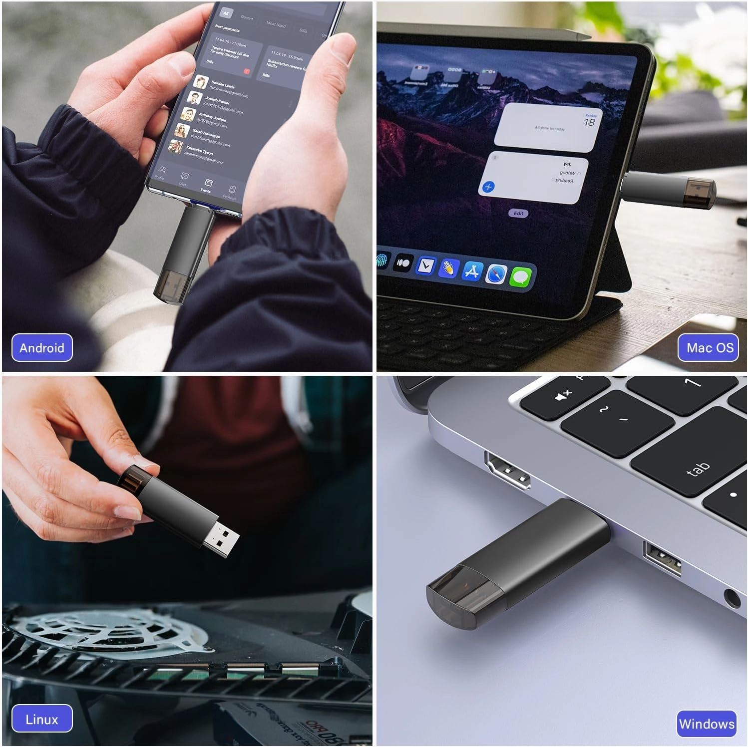 64GB USB C Flash Drive Dual USB 3.0 Flash Drive Type C   USB A Portable Type-C Flash Drive 2-in-1 USB-C Thumb Drive for Smartphone Tablet Computer Mac iPhone Black (5 Pack)