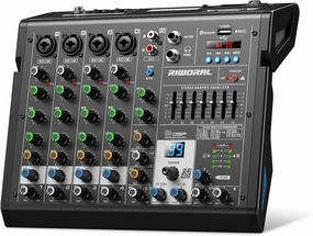 6 Channel Audio Interface Dj Mixer Soundboard Console 99 Dsp Reverb Delay Effect USB Bluetooth Studio Audio Mixer  48V Phantom Bluetooth for Karaoke Streaming Recording, Live Broadcast mixer console,audio mixing desk,DJ console,