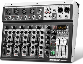 6 Channel Audio Interface Sound Board Mixing Console 16-Bit DSP DJ Mixer Audio Reverb Effect  48V Phantom Bluetooth Studio Audio Mixer For Karaoke Studio Streaming Recording audio interface,USB interface,music recording input,