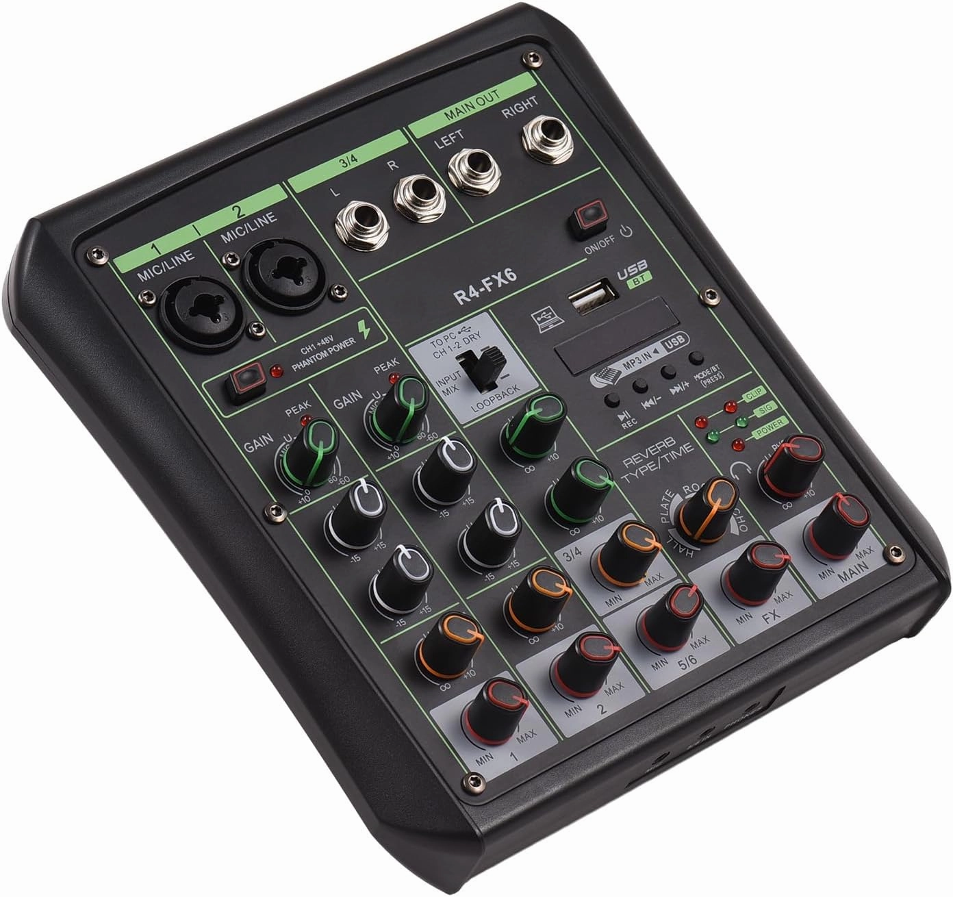6 Channel Audio Mixer Dj Mixer 48V Phantom Power OTG Mixing Console USB MP3 player with Recording BT Sound Console for Home Theater Computer Audio Interface mixer console,audio mixing desk,DJ console,