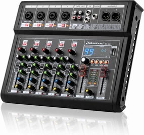 6-Channel Audio Mixer for PC, SX-6iu Mixing Console with XLR Inputs, Bluetooth, 99 Digital Signal Processor Effects, USB Interface, MP3 Compatible for Podcast, Music, Recording 9.84"x2.17"x12.6"inches mixer console,audio mixing desk,DJ conso