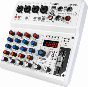 6-Channel Audio Mixer with 99 Sound Effects for PC,Portable Sound Mixing Console with BT USB Recording Input for Live Streaming,Podcasting,DJ Show mixer console,audio mixing desk,DJ console,