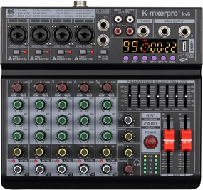6 Channel Professional Audio Mixer Console Sound Board with 99 DSP 7-band EQ Independent 48V Phantom Power,USB Audio Interface for Studio Stage Party Home Recording balanced output player,audiophile player,hi-res digital player,