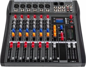 6 Channel Professional DJ Audio Mixer Sound Board Console Interface Digital Bluetooth Computer Input 48V Phantom Power Stereo DJ Studio Streaming for Recording, Podcasting mixer console,audio mixing desk,DJ console,