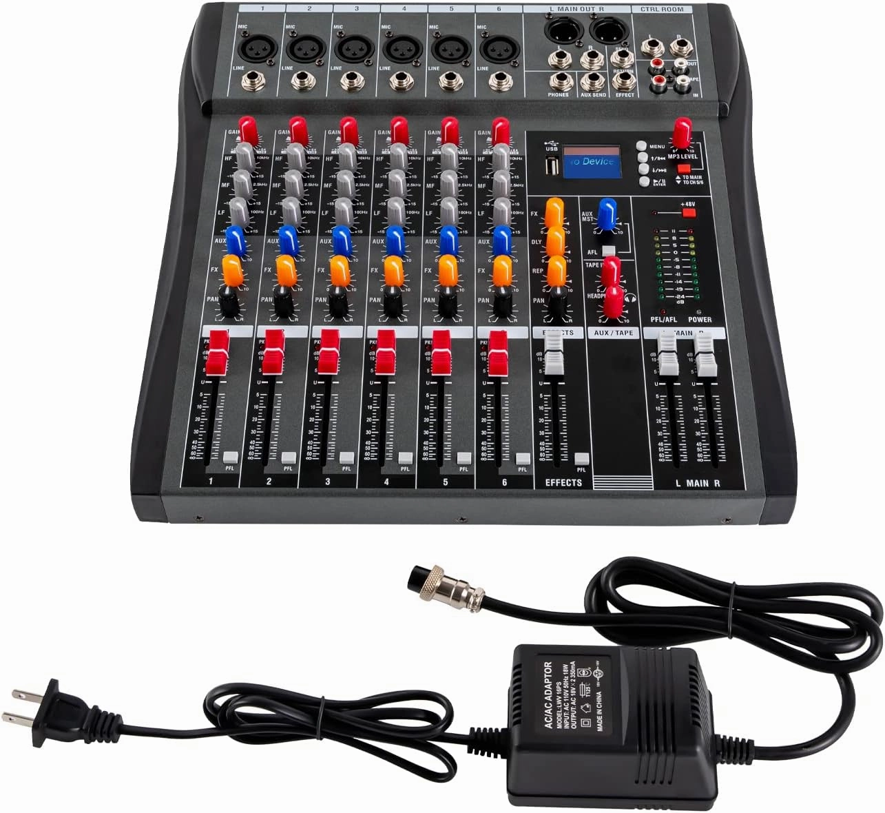 6 Channel Professional DJ Audio Mixer Sound Board Console Interface Digital Bluetooth Computer Input 48V Phantom Power Stereo DJ Studio Streaming for Recording, Podcasting