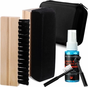 6 Pcs Vinyl Record Cleaning Kit Includes Nylon Microfiber Brush, Cleaner Fluid and Storage Box, Vinyl Record Cleaning Brush Kit Gift for Music Lovers(Wood Color) record cleaning kit,vinyl cleaner,stylus brush set,