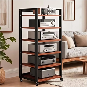 6 Tier Audio Rack Tower, CD Record Player Stereo Receiver AV Equipment Cabinet Display Rack, Weight capacity 661 lbs, with Adjustable Wooden Shelves for Home (TEAKWOOD, 6 TIER 4719.715.7IN) audio rack,hi-fi component stand,media shelf,