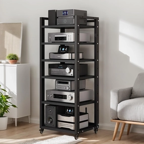 6 Tier Audio Rack Tower, Corner TV Console and AV Media Components Cabinet, Heavy Duty Stereo Racks and Stands with Adjustable Wooden Shelf for Home/Office/Theater(A) audio rack,hi-fi component stand,media shelf,