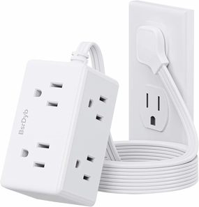 6Ft Flat Plug Small Power Strip,3-Side White Extension Cord with 6 Wide Outlets Extender,No Surge Protector,Cruise Ship Essentials,Multi Plug for College Dorm Home Office Travel,Wall Mount,ETL Listed power cord,hi-fi power cable,AC power lead,