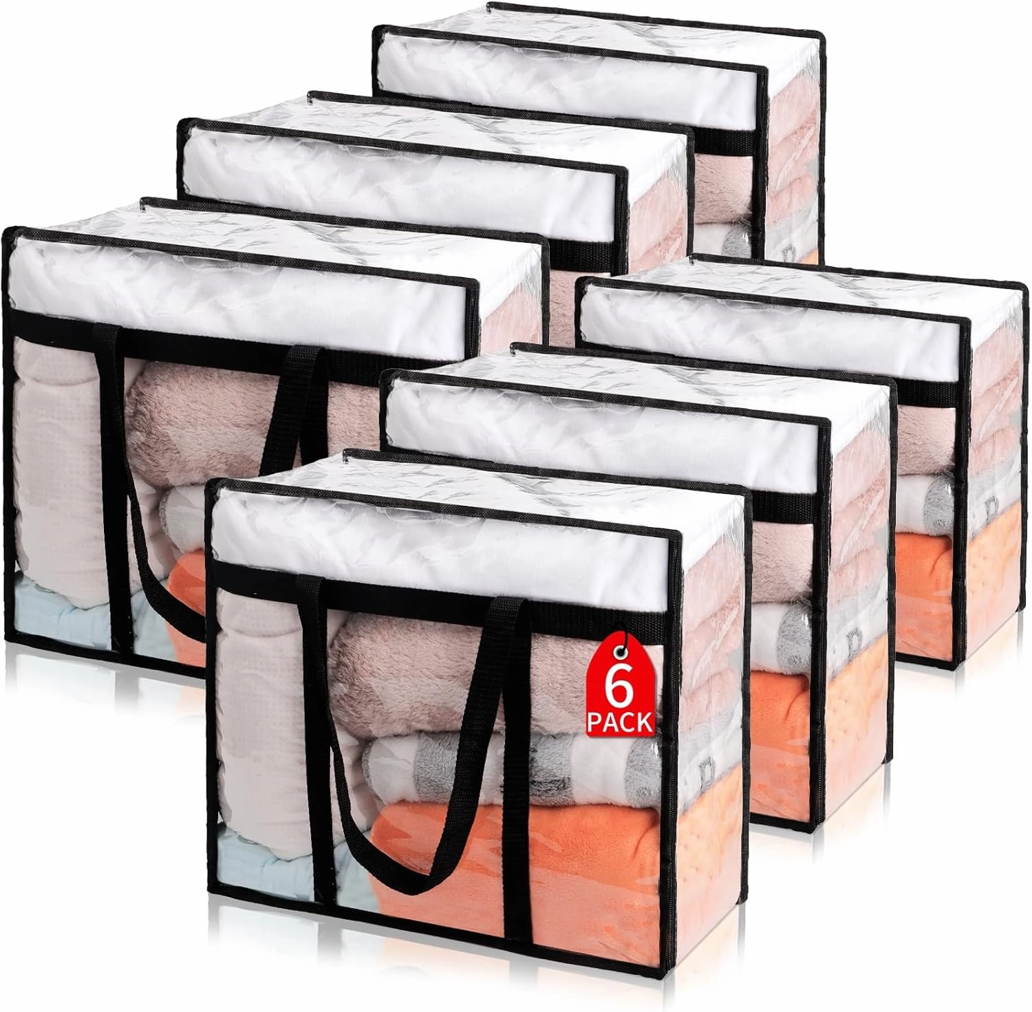 6Pack Clear Blanket Storage Bags, Vinyl Comforter Clothes Storage Closet Organizers and Storage Containers Moving Bags with Reinforced Handle for Bedding, Clothing, Comforters, Pillows, Toys,40L vinyl storage,record holder,LP organizer,