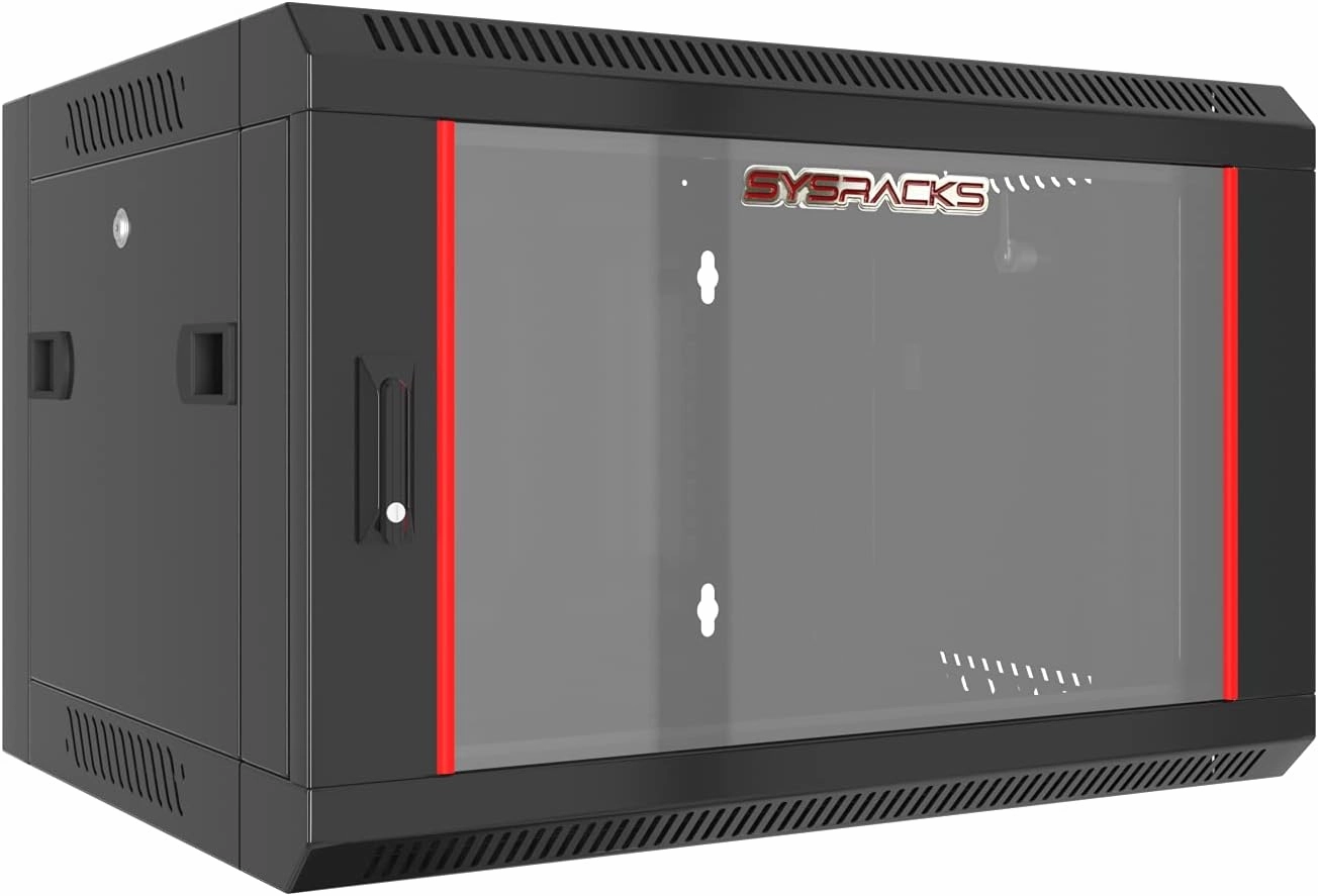6U Wall Mount Server Rack Cabinet - Lockable Enclosure for Network Equipment, AV, IT, and Electronics - 18-Inch Deep, Black, Glass Door, Adjustable Rails, and Secure Storage for Racks and cabinets. equipment cabinet,AV gear cabinet,component enclosure,