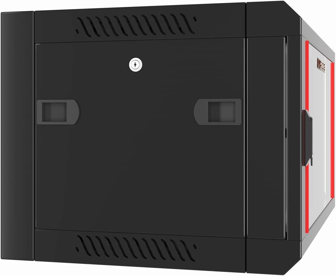 6U Wall Mount Server Rack Cabinet - Lockable Enclosure for Network Equipment, AV, IT, and Electronics - 18-Inch Deep, Black, Glass Door, Adjustable Rails, and Secure Storage for Racks and cabinets.