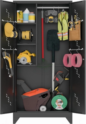 75" Metal Storage Cabinet, Tool Cabinet with Hooks, Garage Storage Cabinet with Lock, Heavy-Duty Tool Cabinet for Utility Room, Gym, Basement, Broom Closet Cabinet, Black equipment cabinet,AV gear cabinet,component enclosure,