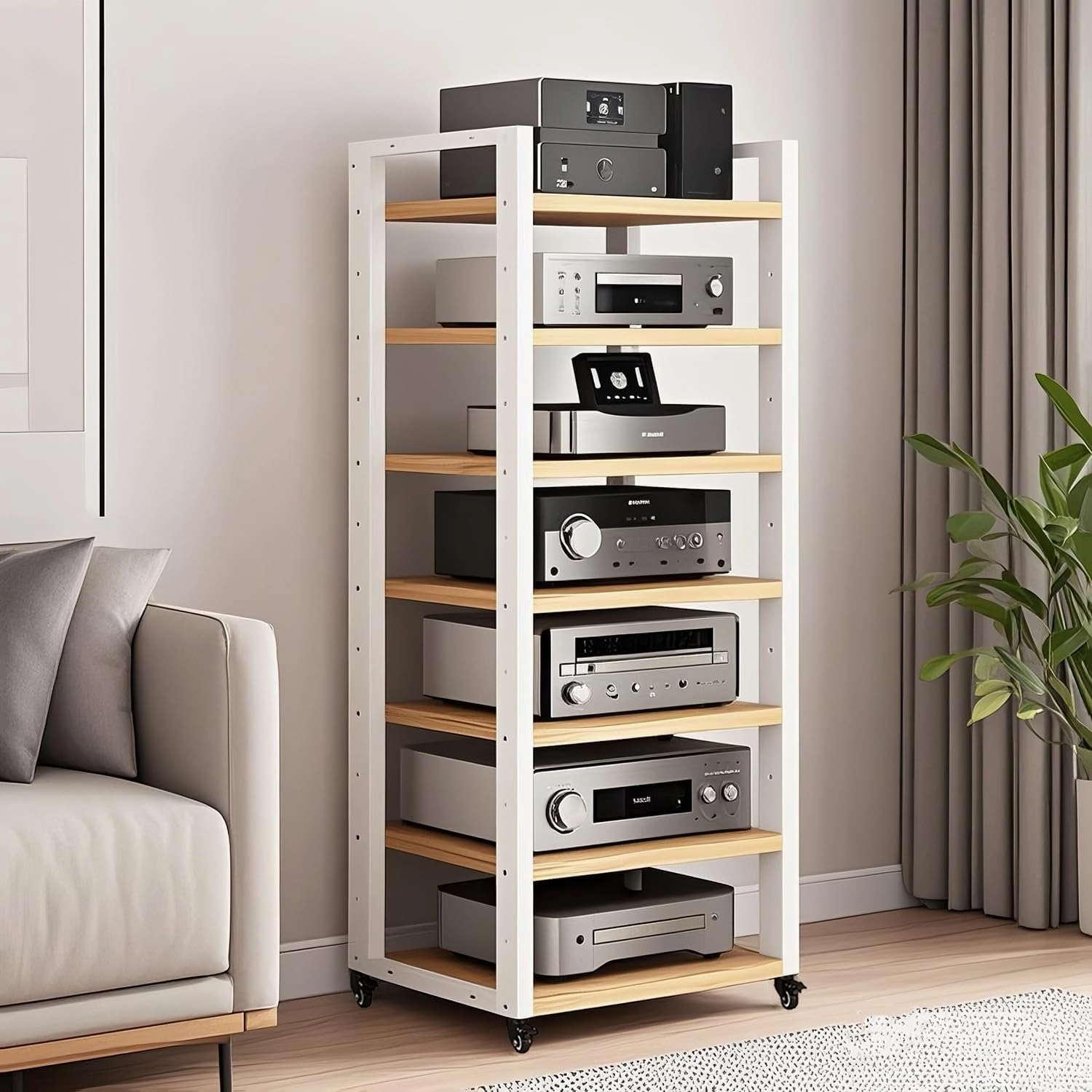 7-Tier Heavy Duty Audio Component Rack, 140cm Tall - HiFi Amplifier Rack/Audio-Video Shelving - CD Record Player Stereo Receiver AV Equipment Cabinet Display Stand(A)