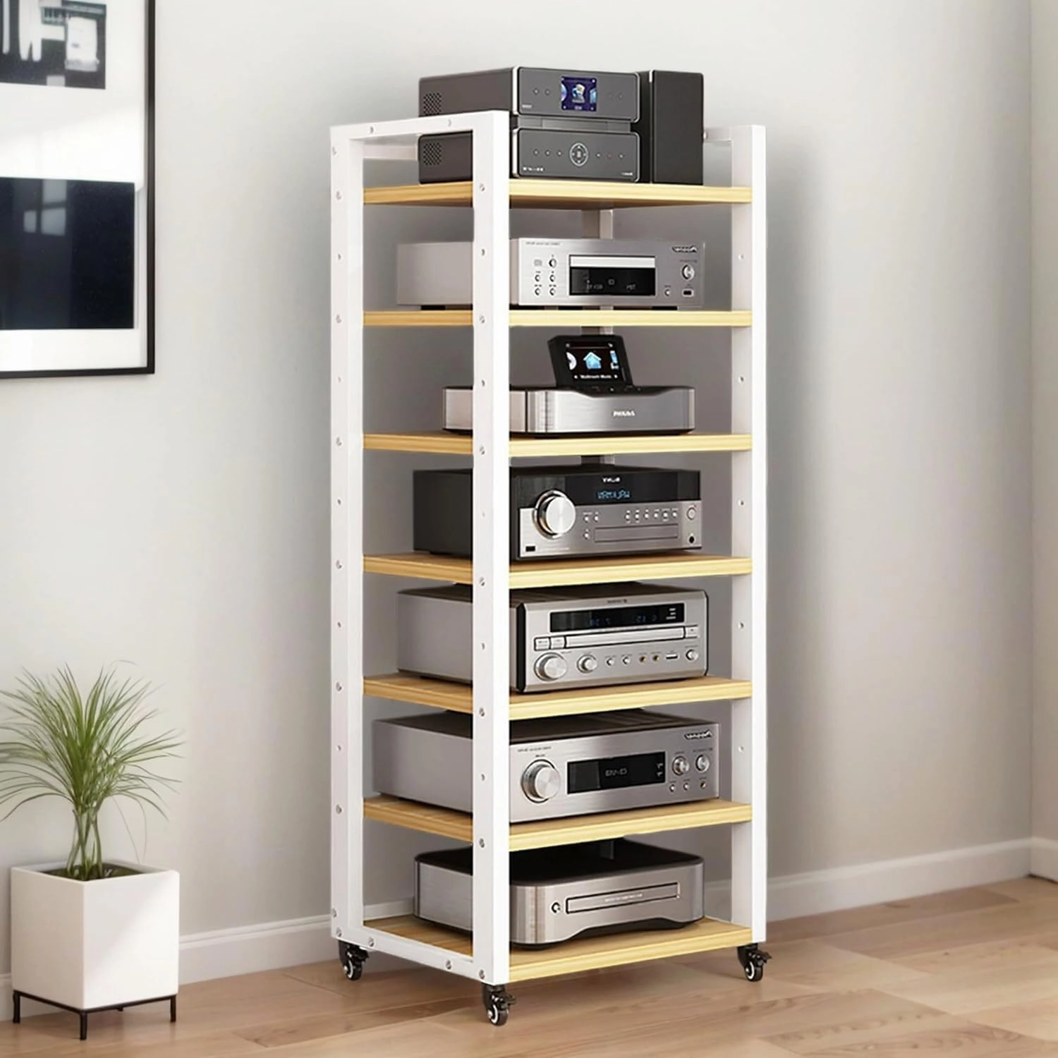 7-Tier Heavy Duty Audio Component Rack, 140cm Tall - HiFi Amplifier Rack/Audio-Video Shelving - CD Record Player Stereo Receiver AV Equipment Cabinet Display Stand(A) audio rack,hi-fi component stand,media shelf,