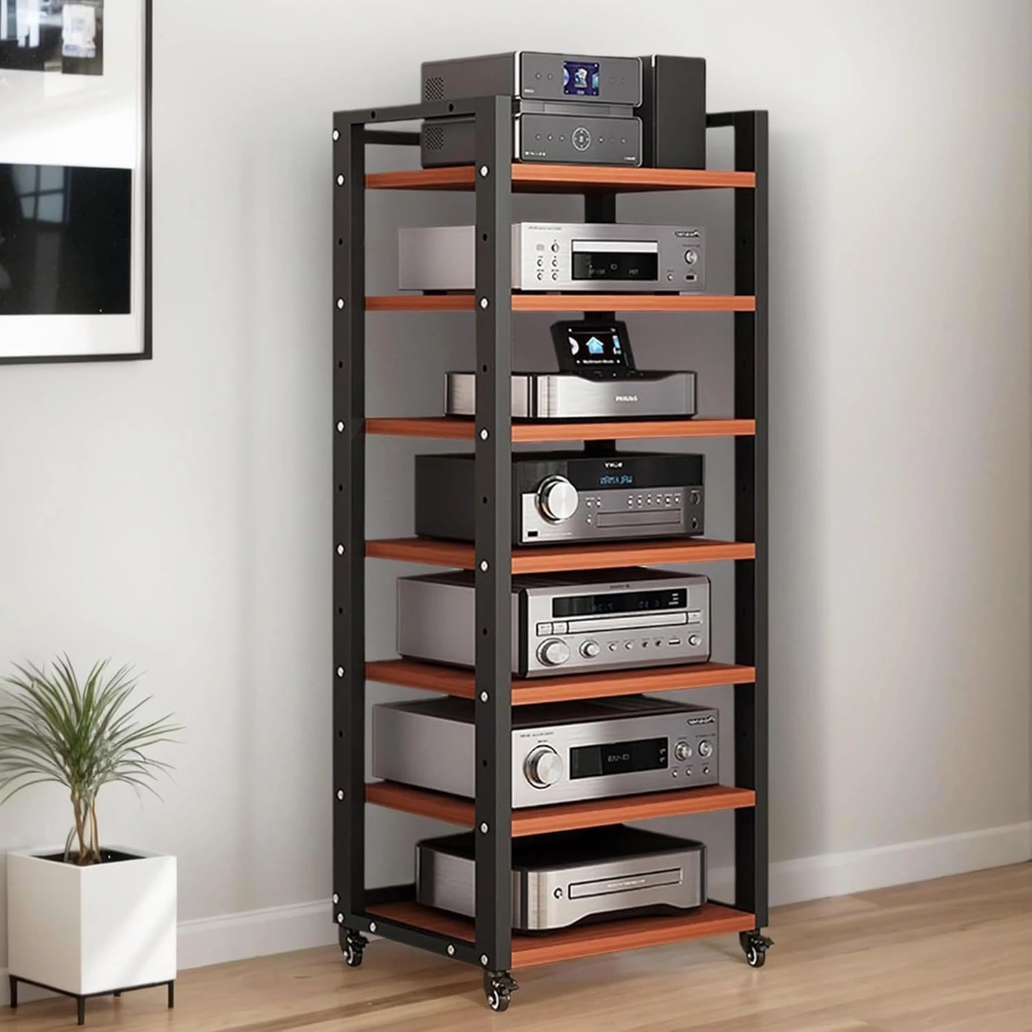 7-Tier Heavy Duty Audio Component Rack, 140cm Tall - HiFi Amplifier Rack/Audio-Video Shelving - CD Record Player Stereo Receiver AV Equipment Cabinet Display Stand(B) audio rack,hi-fi component stand,media shelf,
