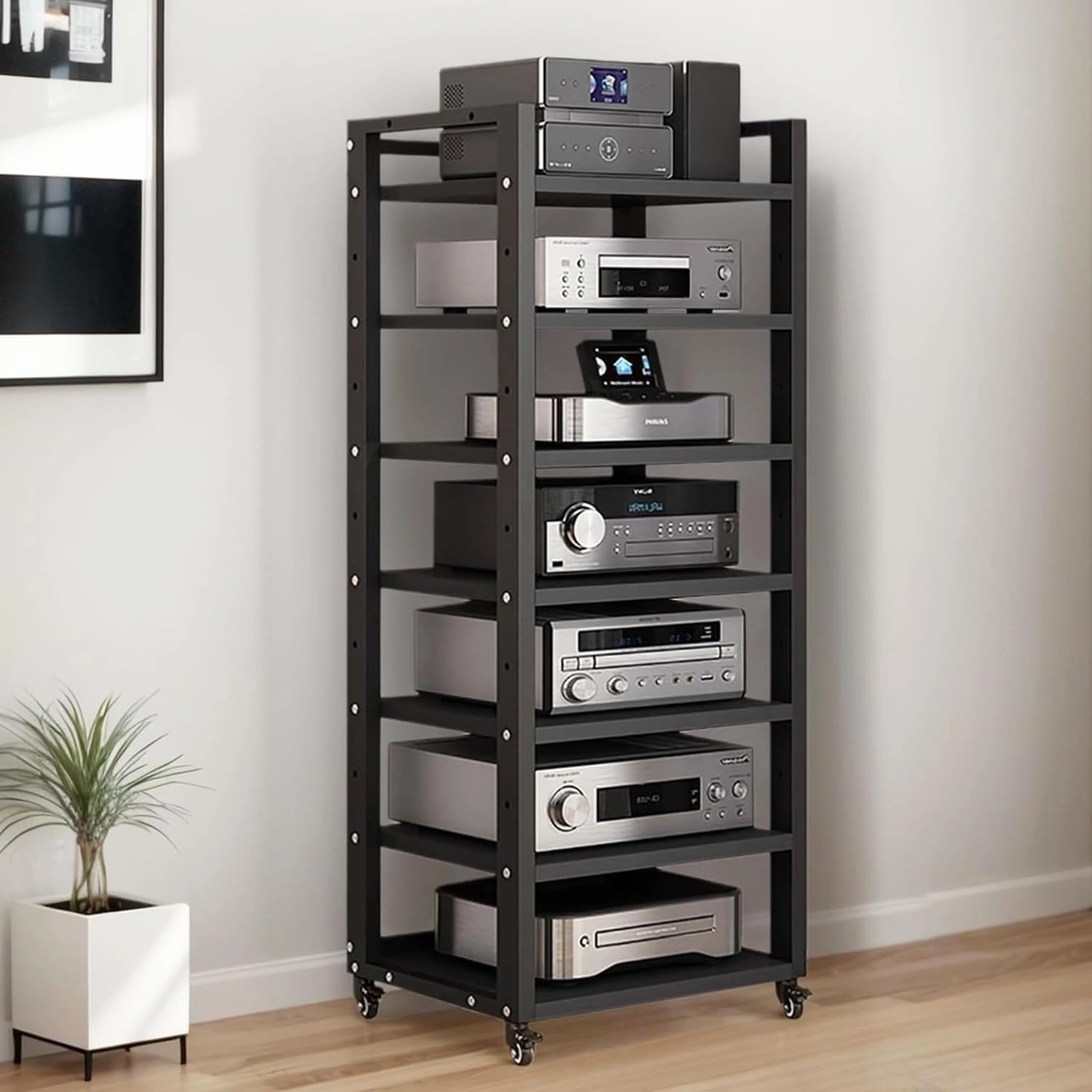 7-Tier Heavy Duty Audio Component Rack, 140cm Tall - HiFi Amplifier Rack/Audio-Video Shelving - CD Record Player Stereo Receiver AV Equipment Cabinet Display Stand(C) audio rack,hi-fi component stand,media shelf,