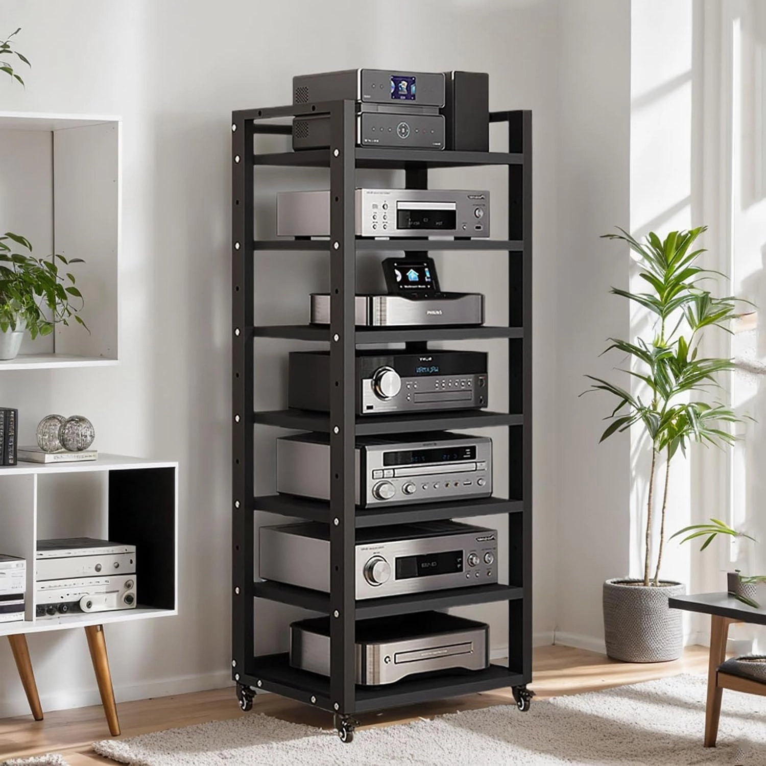 7-Tier Heavy Duty Audio Component Rack, 140cm Tall - HiFi Amplifier Rack/Audio-Video Shelving - CD Record Player Stereo Receiver AV Equipment Cabinet Display Stand(C)