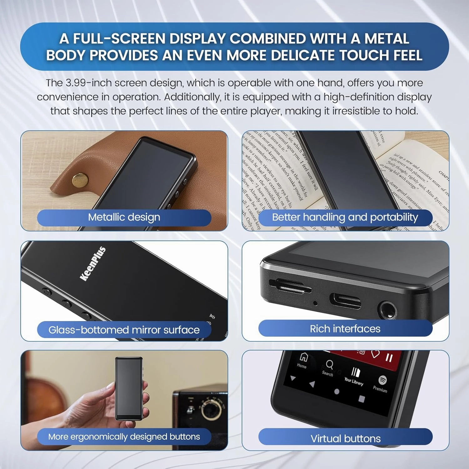 80GB MP3/MP4 Player Bluetooth/WiFi/3.5mm Jack Headphone 4.0" FHD Touchscreen with Spotify Audible Android Music Player with Speaker/Voice Recorder FM Radio Up to 512 GB Expandable ROM