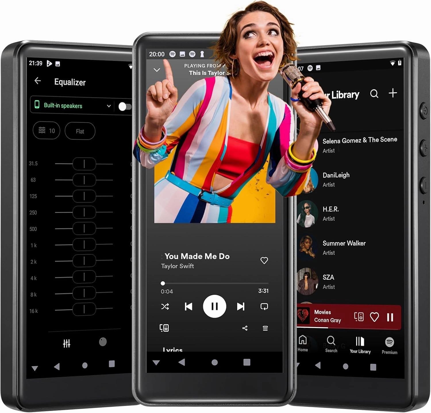 80GB MP3/MP4 Player Bluetooth/WiFi/3.5mm Jack Headphone 4.0" FHD Touchscreen with Spotify Audible Android Music Player with Speaker/Voice Recorder FM Radio Up to 512 GB Expandable ROM hi-res portable player,digital audio player,DAP lossless,