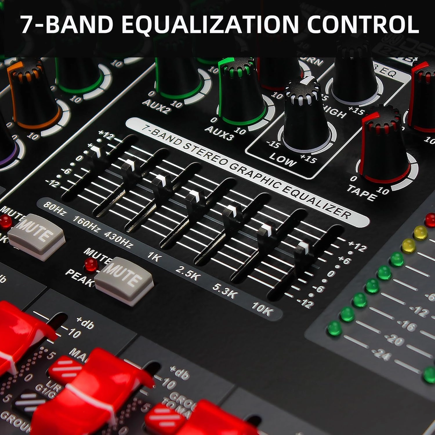 8 Channel Audio Mixer Professional Sound Mixing Board with 99 DSP Effects, 7-band EQ Digital DJ Mixer Console w/USB Bluetooth MP3 for Recording, Independent 48V Power & Mute Button