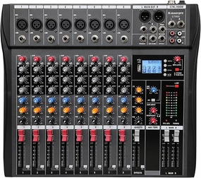 8 Channel Professional Audio Mixer Console Sound Board with 48V Phantom Power,USB Audio Interface for Live Show,Streaming Recording Music Stage Karaoke mixer console,audio mixing desk,DJ console,