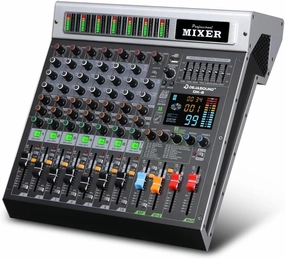 8-Channel Professional Audio Mixer, DK-8 Mixing Console with XLR Inputs, Bluetooth, 99 DSP Effects, MP3, USB Interface for Podcast, Music, Recording, PC 14.76"x1.96x12.99"inches mixer console,audio mixing desk,DJ console,