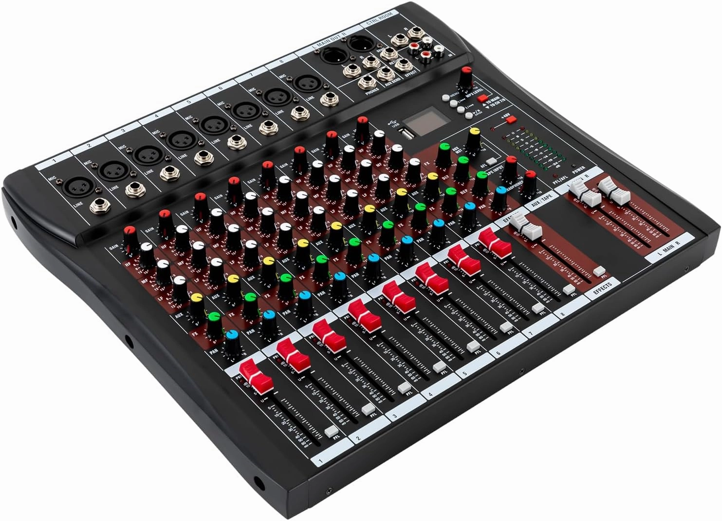 8 Channel Studio Audio Mixer, Bluetooth USB Digital Sound Mixing Console Board, Soundboard Mixing Console Sound Mixer Sound Controller, for Home KTV, Campus Language, Bars mixer console,audio mixing desk,DJ console,