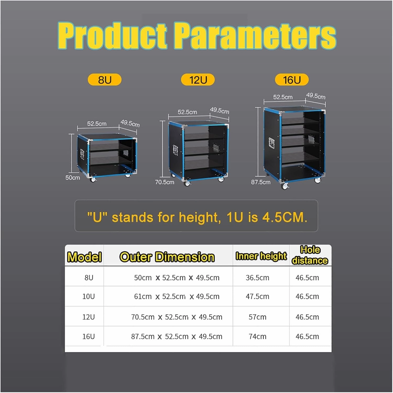 8U/12U/16U Network Open Frame Server Rack,Stereo Studio Rack, with Caster Wheels,Rolling Network Rack,for Video Music Recording IT Equipment (Size : 8U-49.5X52.5CM)